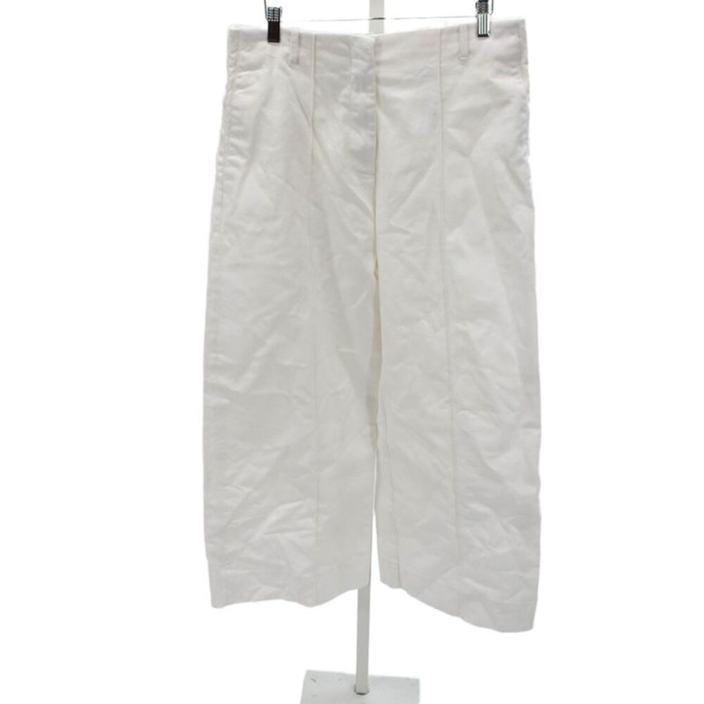 Zara Womens Cropped Cotton Pants White Zip 26in Size 40